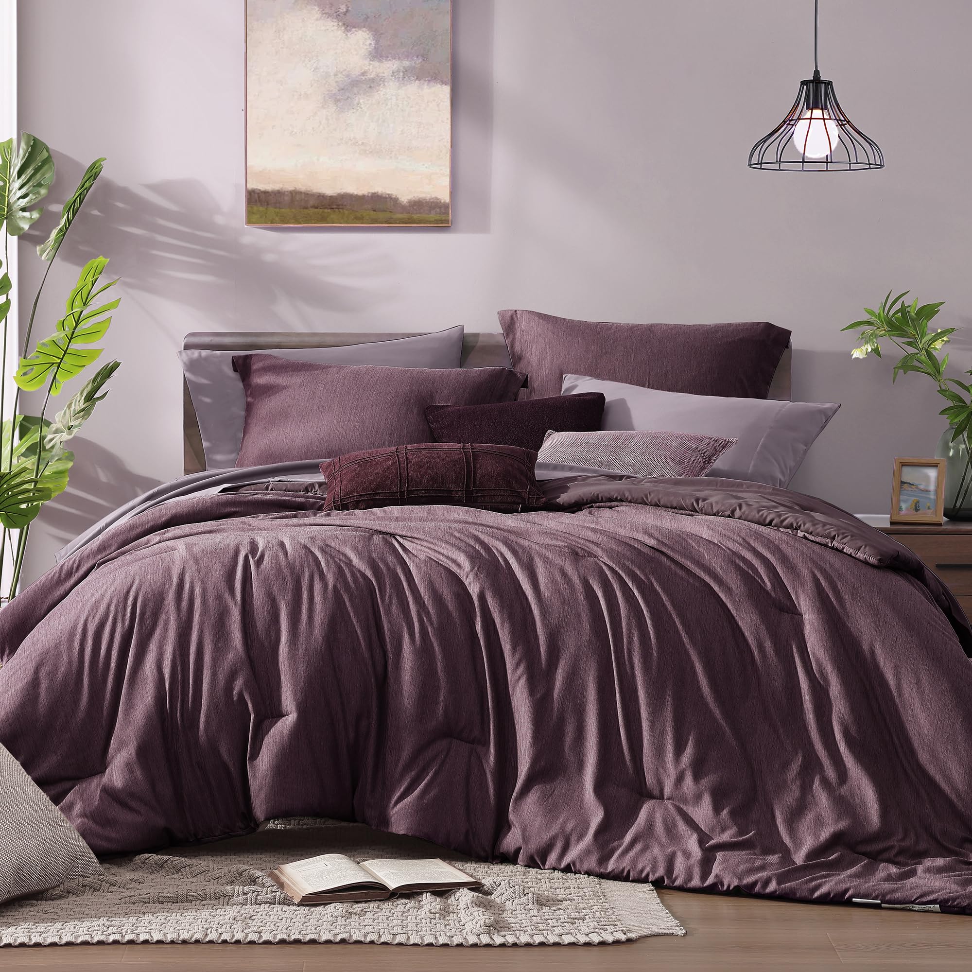 Monbix comforter front view showing Italian Plum color and cozy look