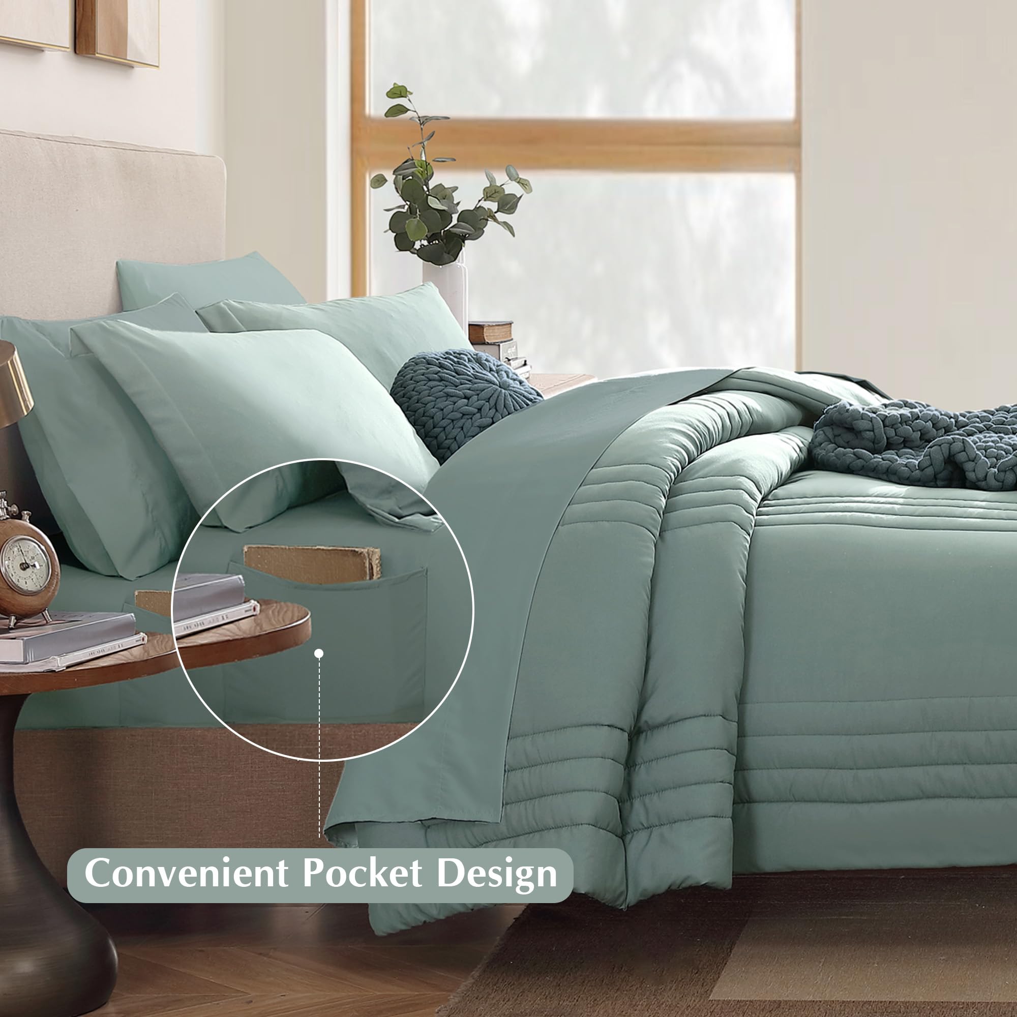 Monbix shams and pillowcases arranged to show matching accents and neater bed