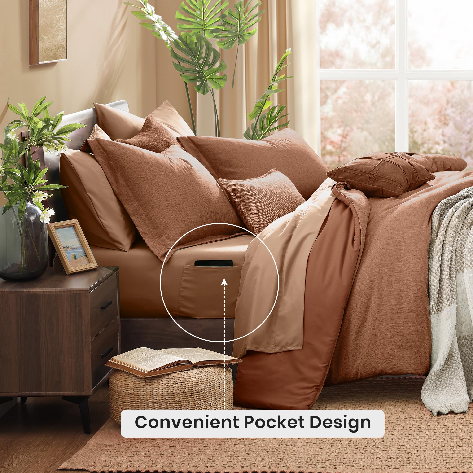 Monbix fitted sheet pocket detail demonstrating deep 14-inch fit for secure mattress coverage