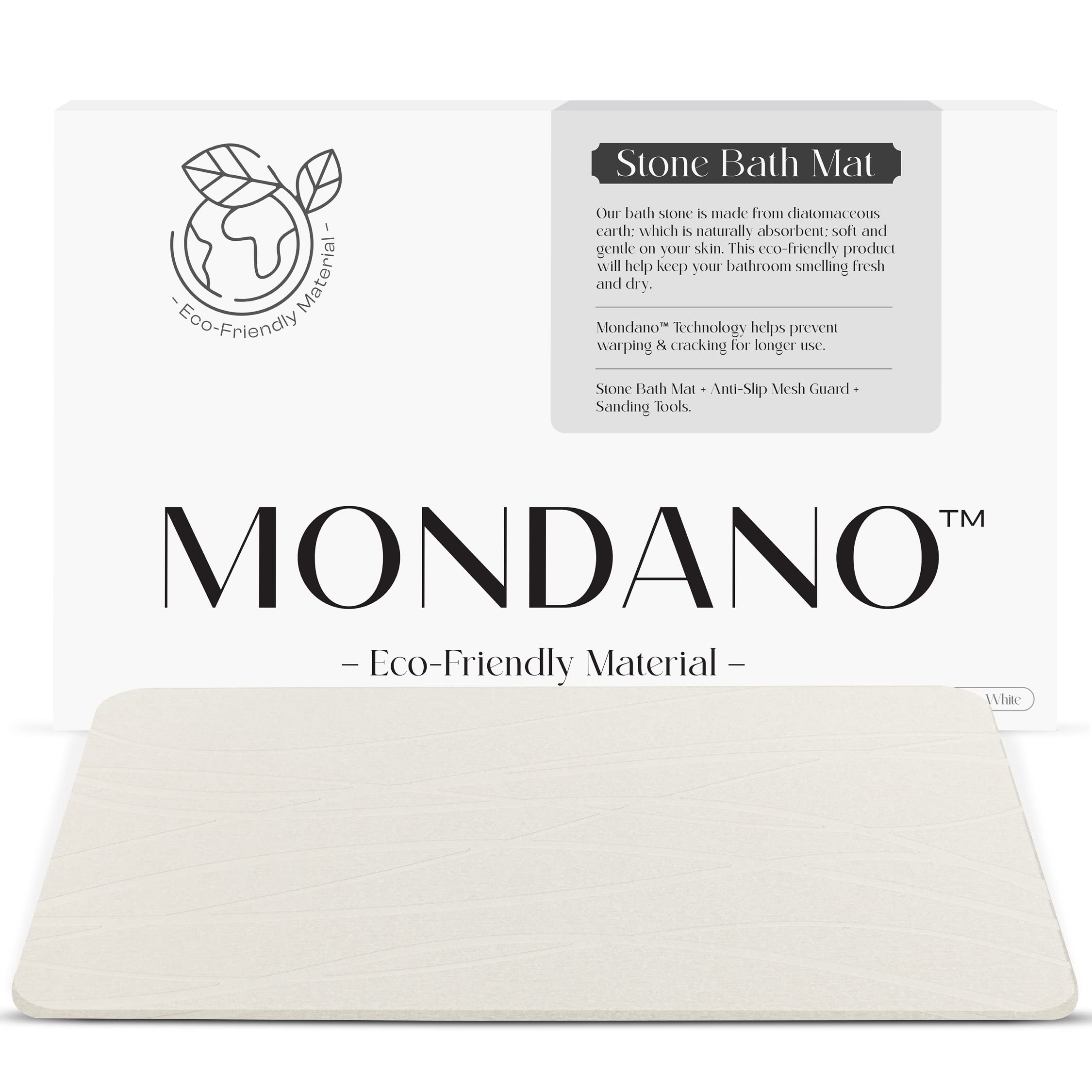 Mondano front view of stone bath mat showing sleek design and fast drying benefit