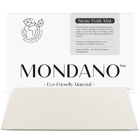 Mondano front view of stone bath mat showing sleek design and fast drying benefit