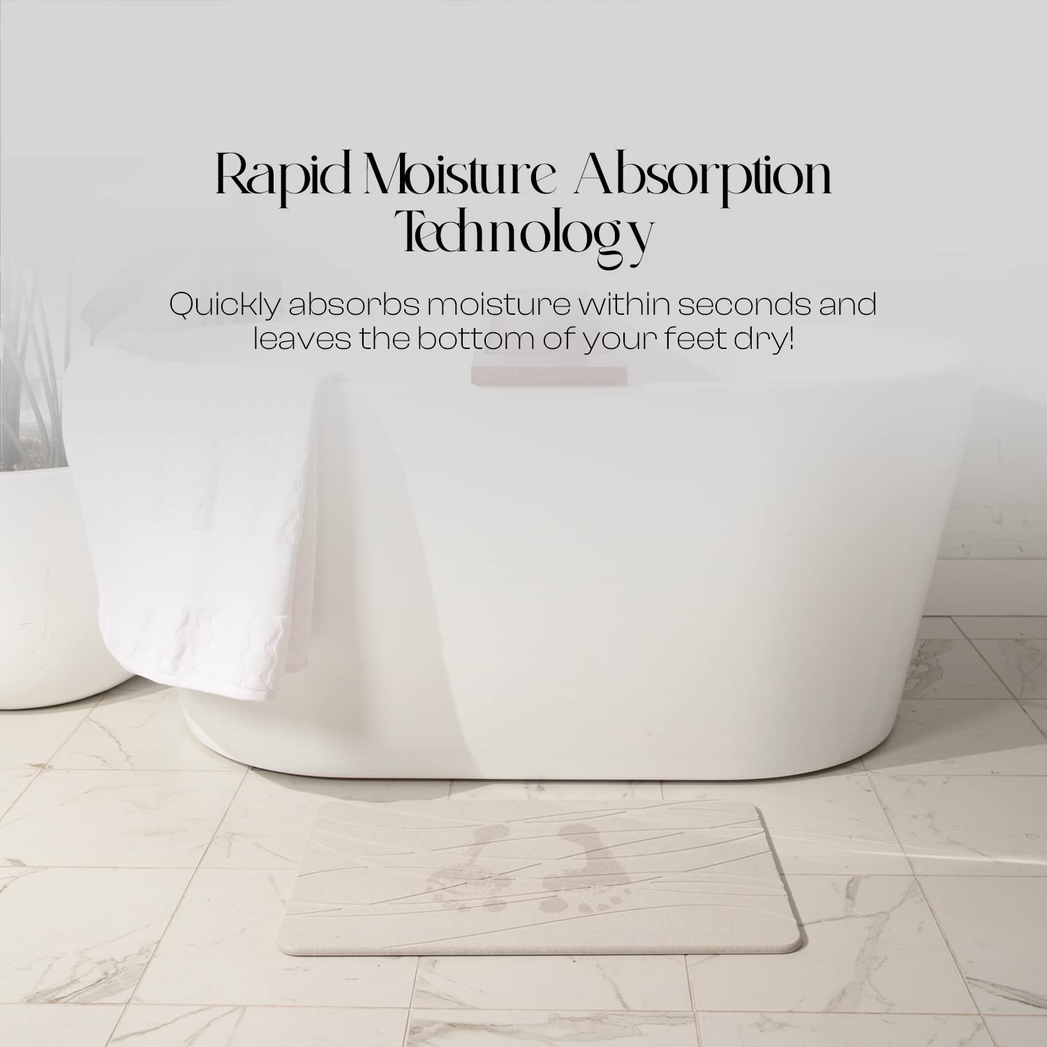 Mondano mat in use in shower with feet stepping on fast-drying surface benefit