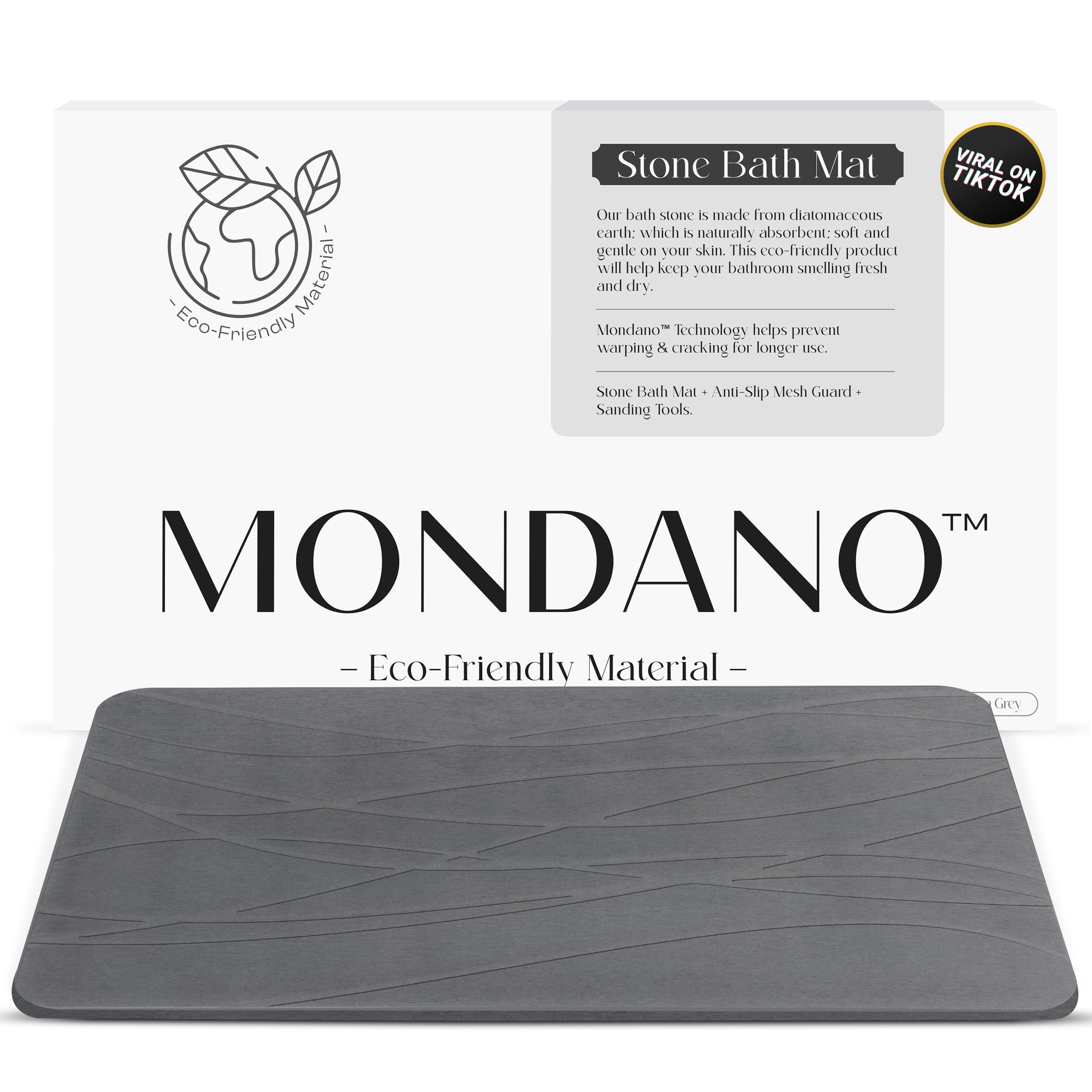 Mondano front view of stone bath mat showing clean modern look and fast drying