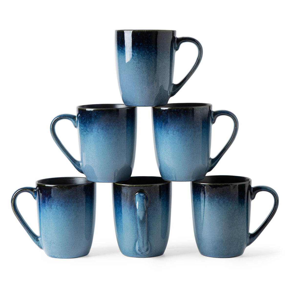 MONITO front view showing ice-snow blue mugs and set of six for coordinated serving