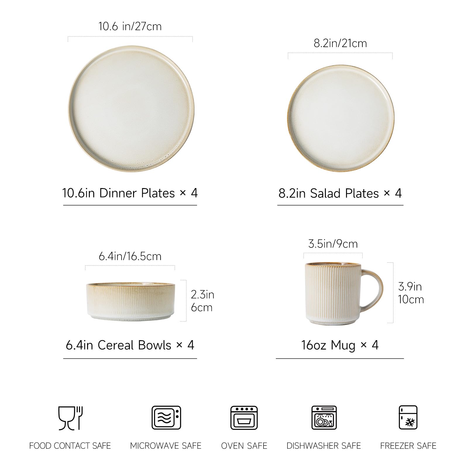 MONITO top view of 10.6-inch dinner plate displaying size and serving surface