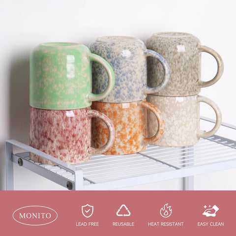 MONITO set arranged on table showcasing six unique glazed mugs ready to serve