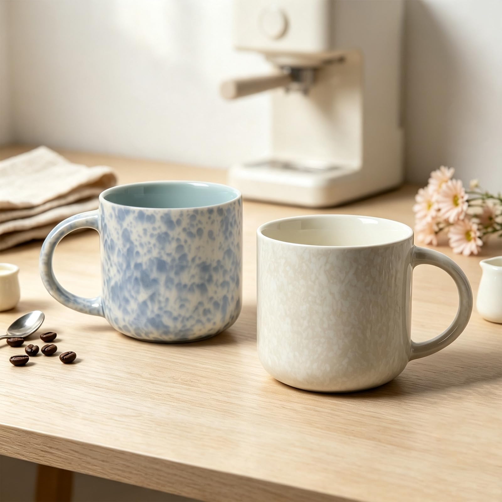 MONITO mug with hand for size comparison illustrating true 12oz capacity