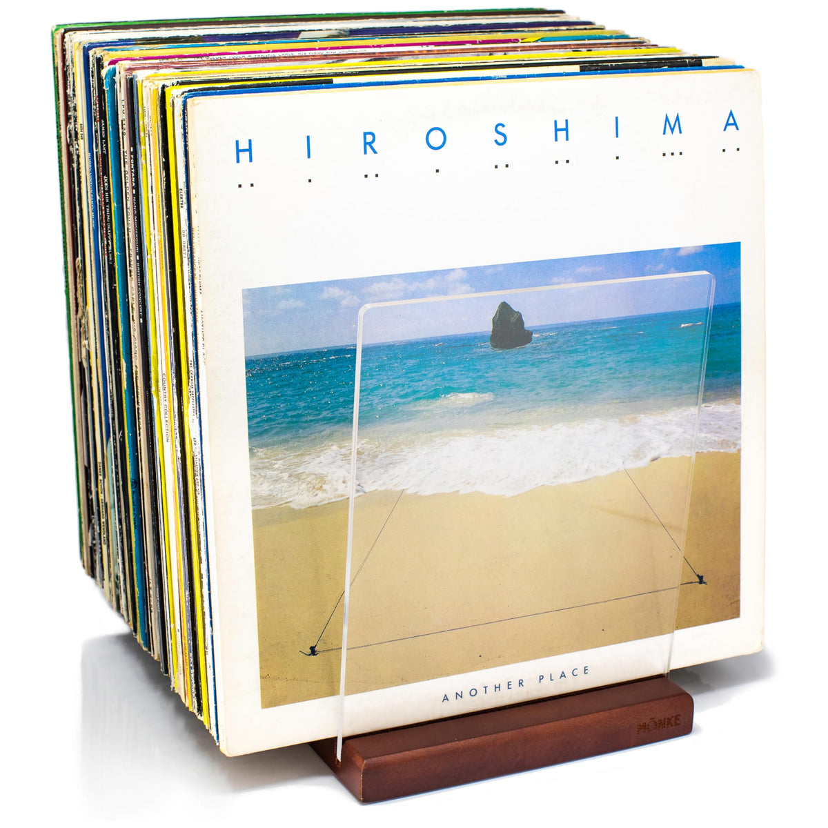 MÖNKE front view brown record holder showing neat album display and easy access