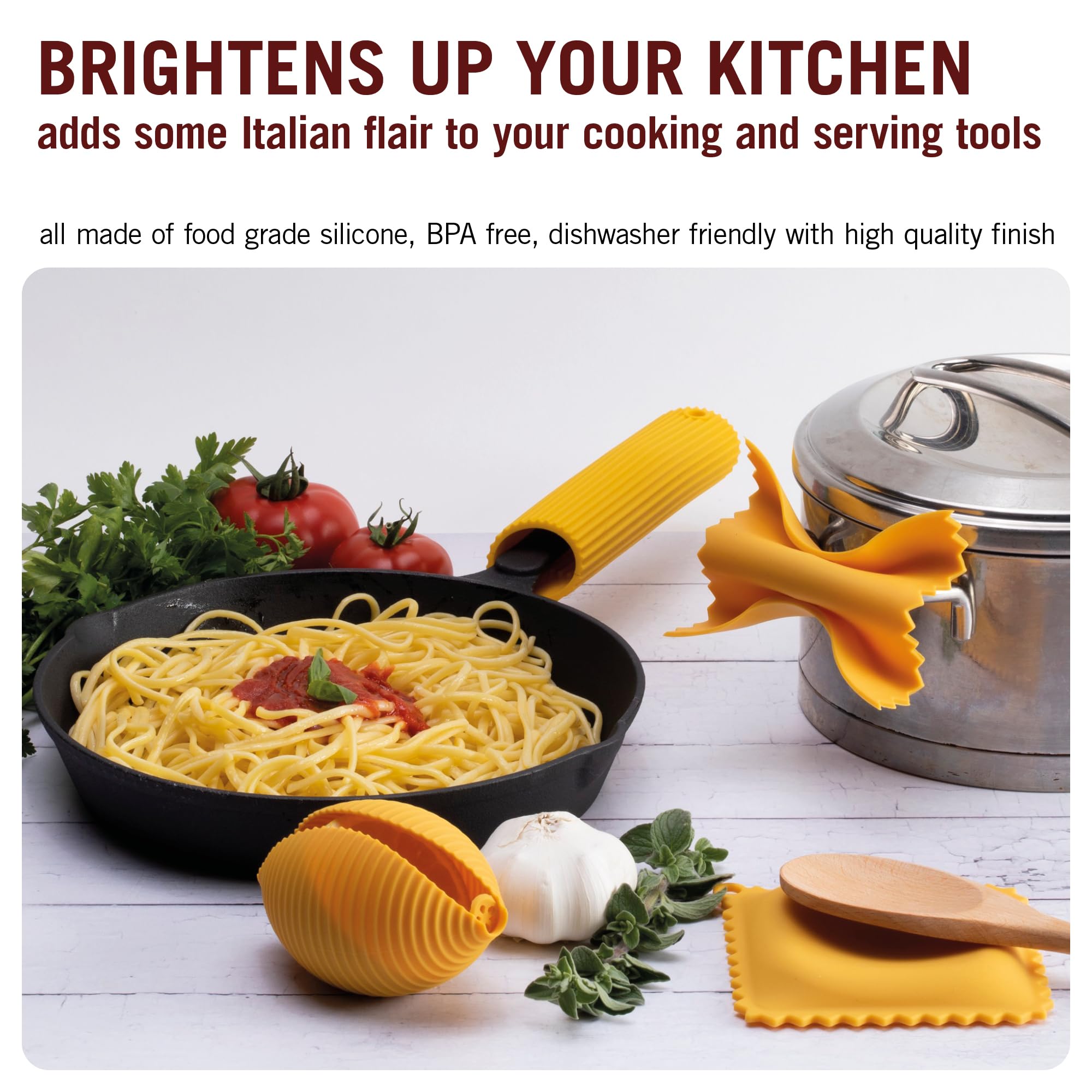 Monkey Business conchiglie lemon squeezer in use directing juice cleanly and reducing mess