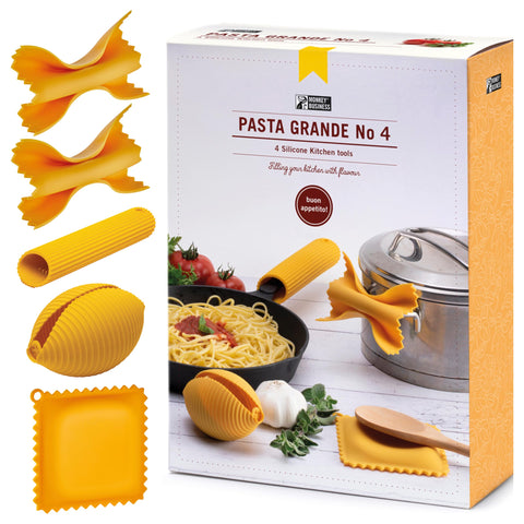 Monkey Business gift box front view showing pasta-shaped tools and presentable packaging benefit