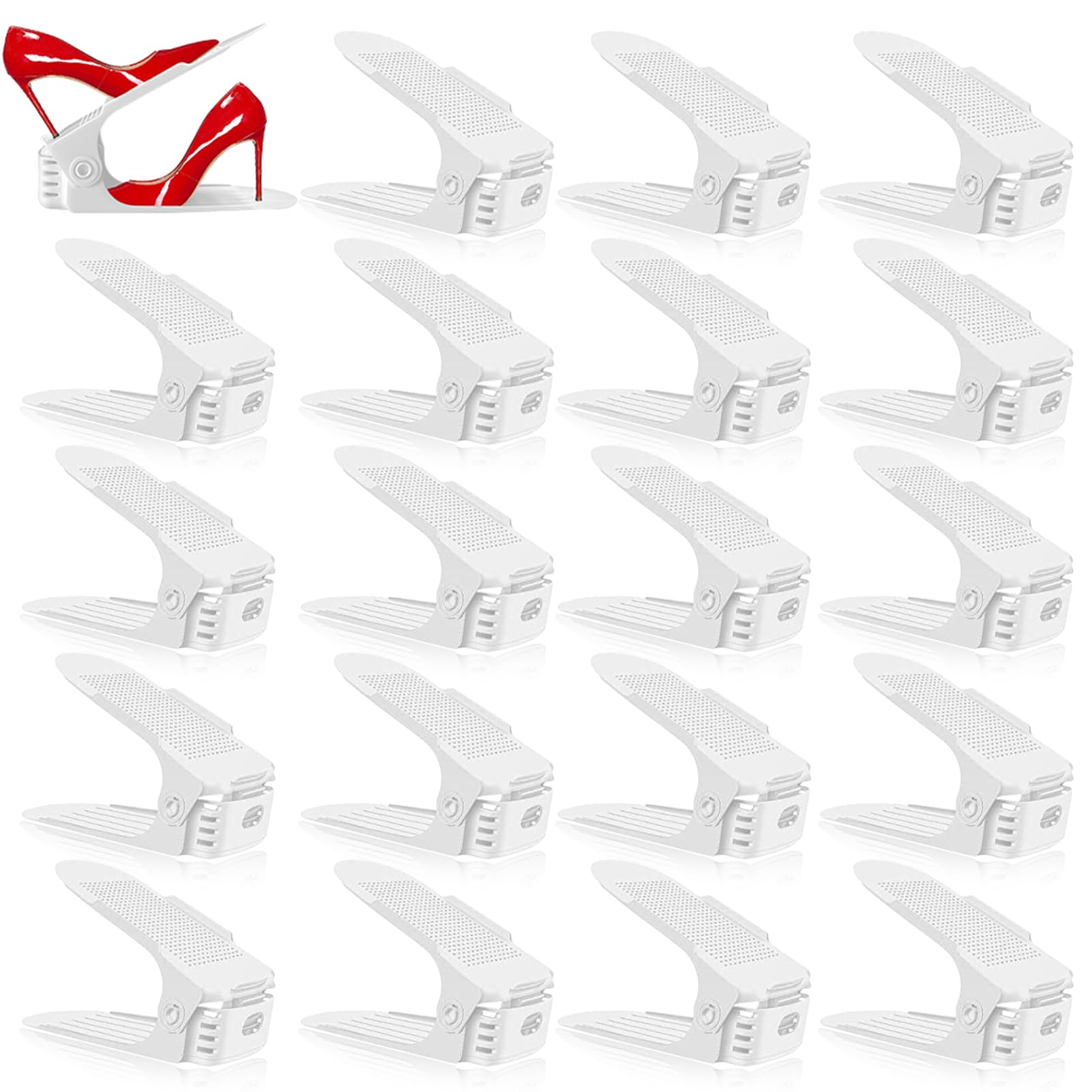 Monlity front view of 20-pack stackers showing neat white design and space-saving benefit