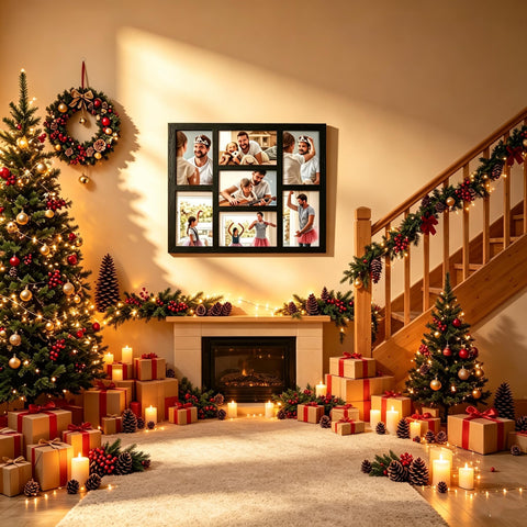 MONT PLEASANT styled on mantel with photos to illustrate decorative focal-point benefit