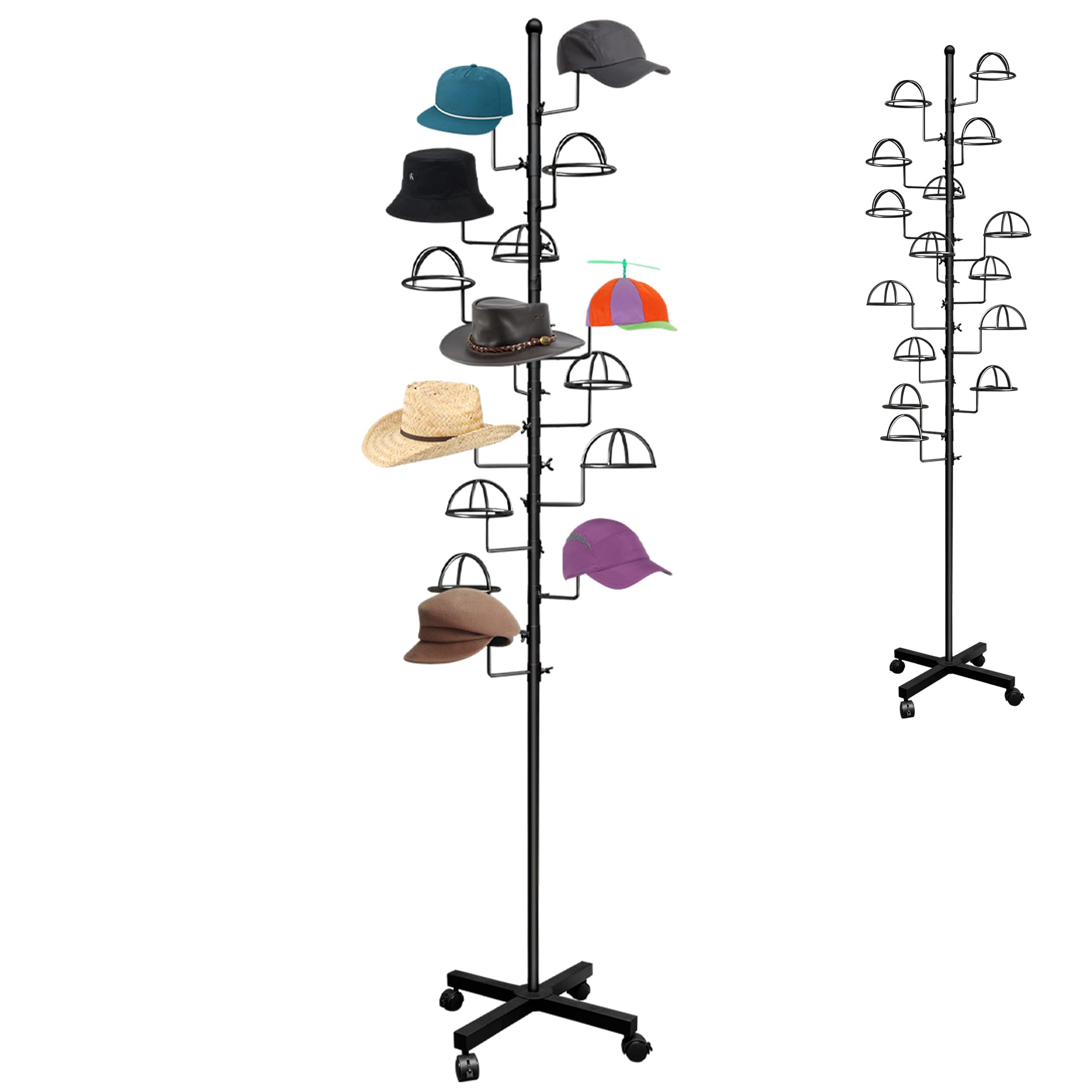Montex front view showing full 15-hook hat rack and tidy display
