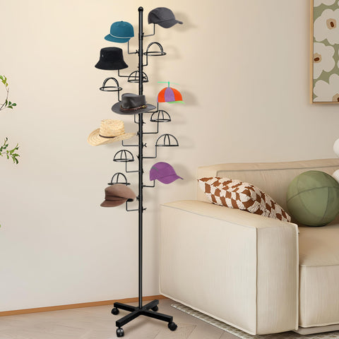 Montex rack holding caps, fedoras, beanies showcasing versatility