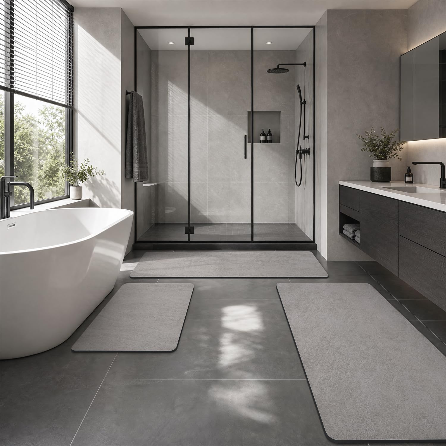 MontVoo mat being rinsed with shower nozzle for easy cleaning benefit
