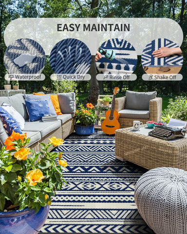 MontVoo close-up of reversible navy geometric pattern for style