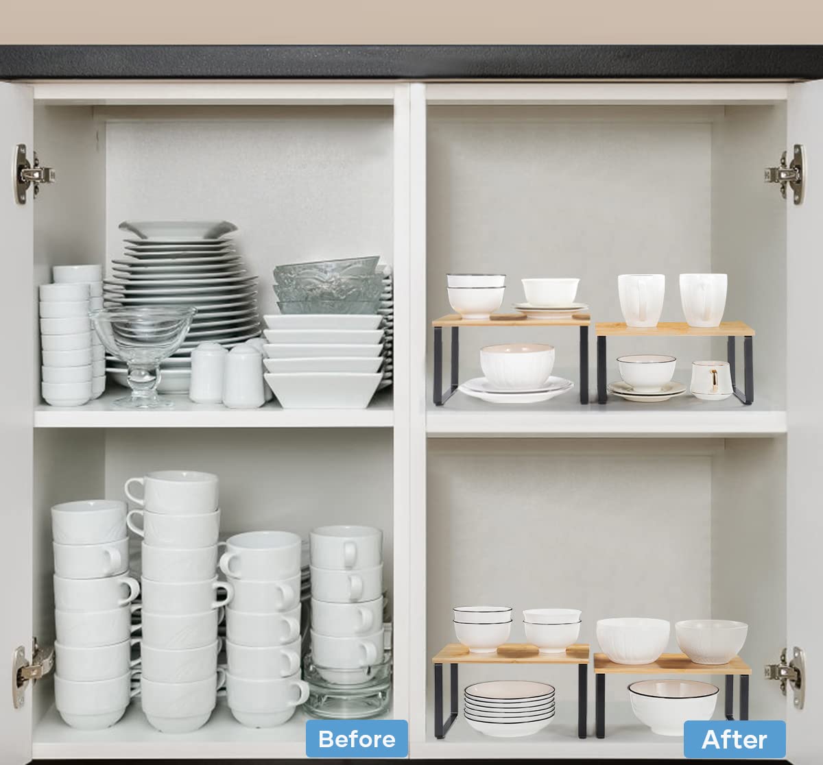 MOOACE side profile of stacked shelves demonstrates stable vertical storage