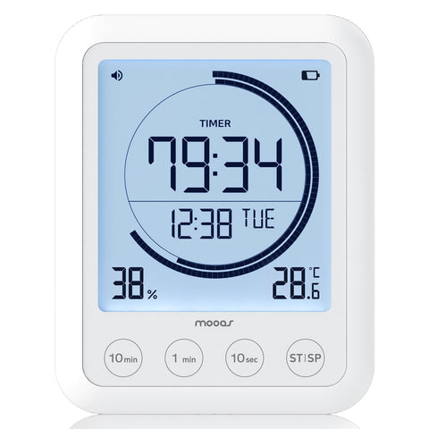 mooas front display showing clock and ring timer for clear timekeeping