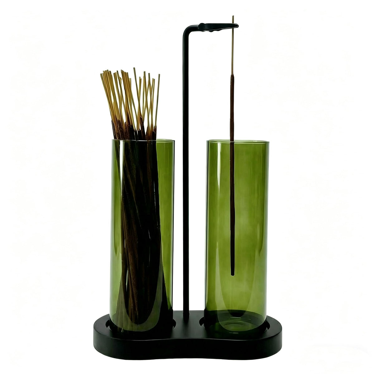 Moocervi front view of green glass holder showing tidy ash containment