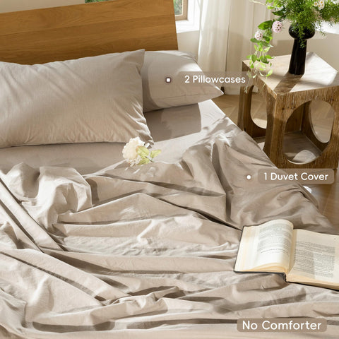 Close-up of MooMee washed cotton texture showing breathable, soft feel