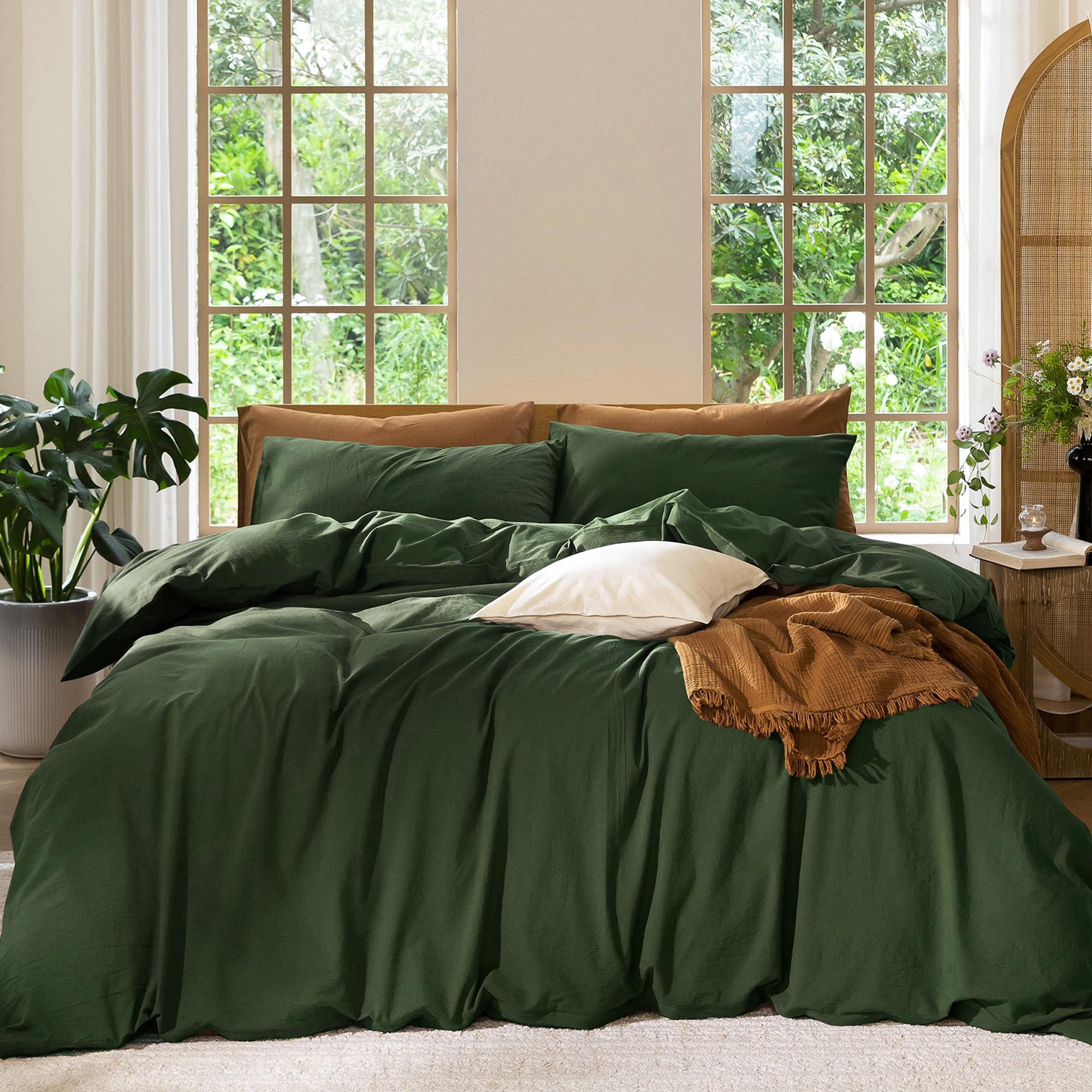 MooMee duvet cover front view showing forest green color and clean styling benefit