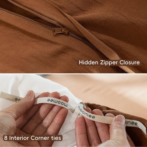 MooMee duvet styled on bed showing warm color adding cozy bedroom ambiance