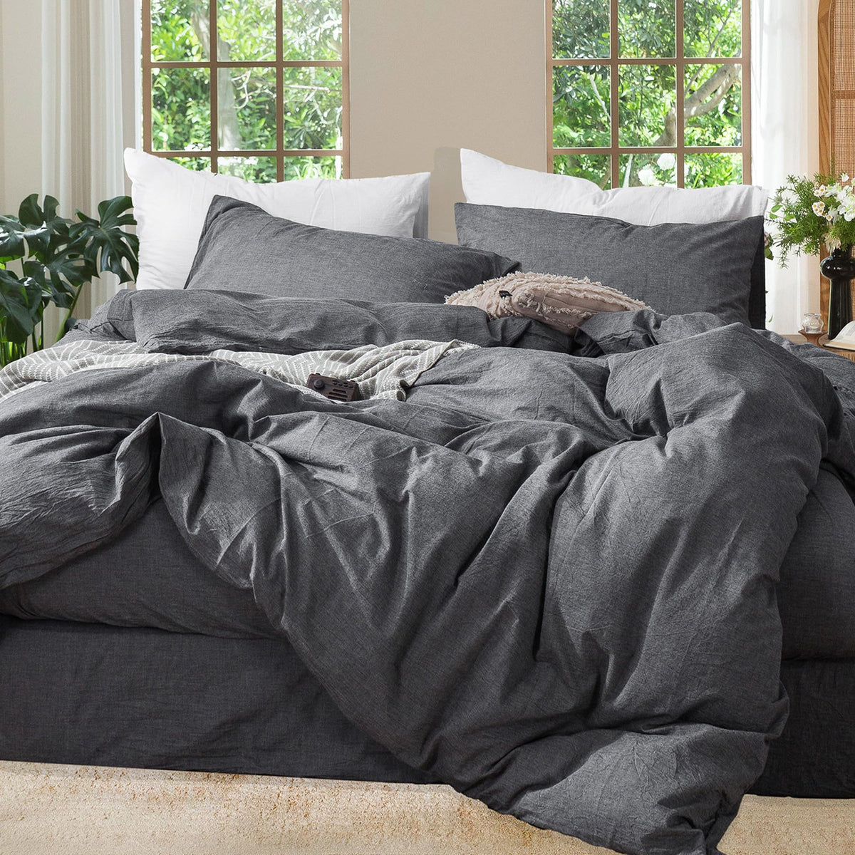 MooMee duvet cover front view showing neat dark grey finish and modern appeal