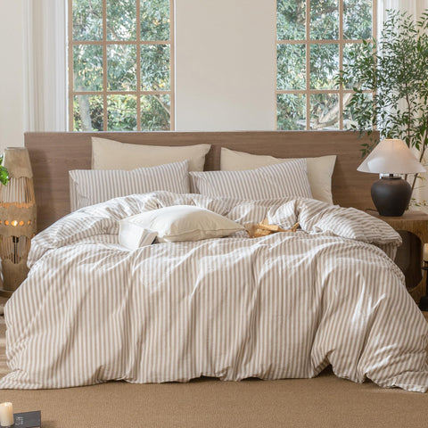 MooMee front view of striped king duvet cover showcasing clean design and calming stripes