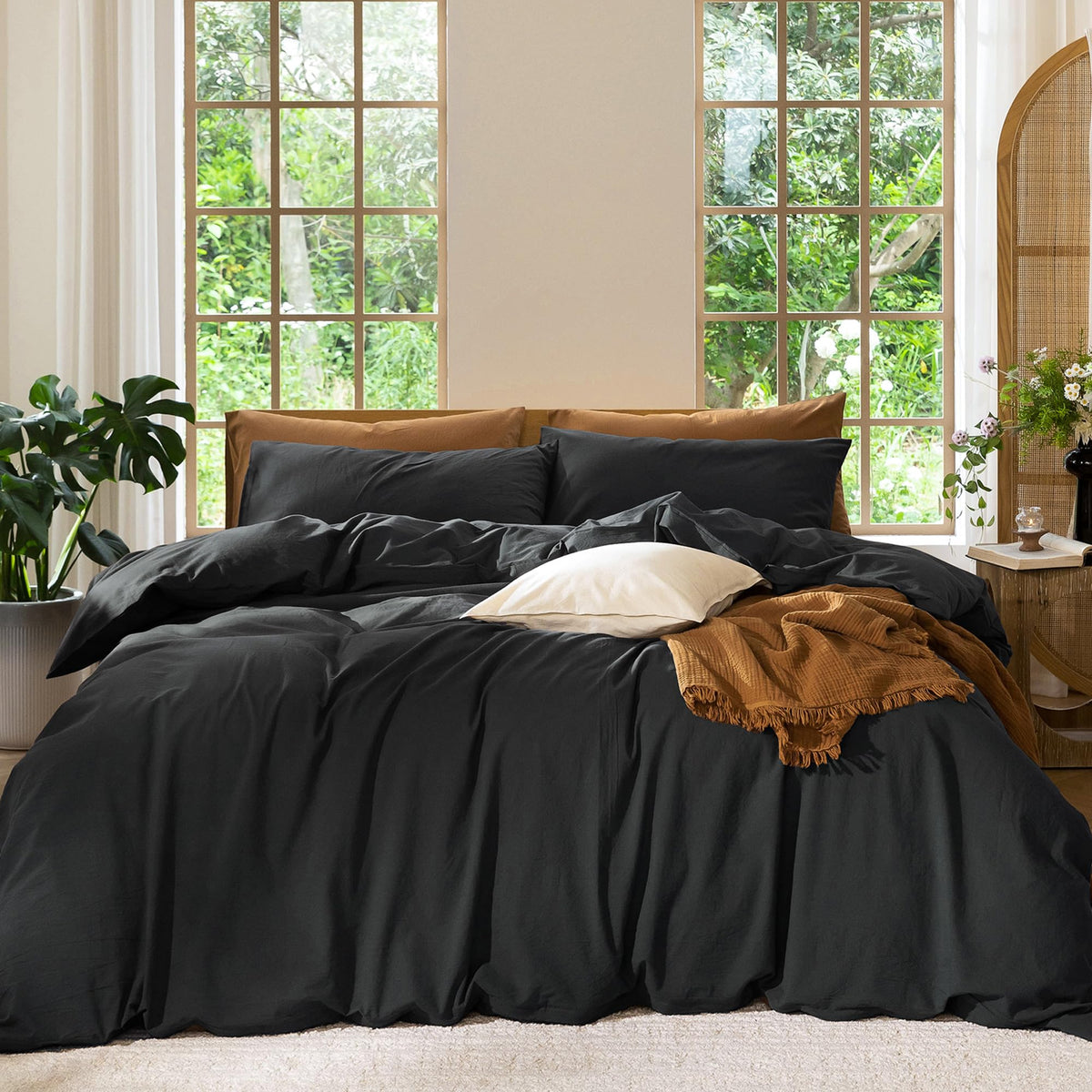 MooMee queen duvet cover front view showing neat finish and relaxed look for style