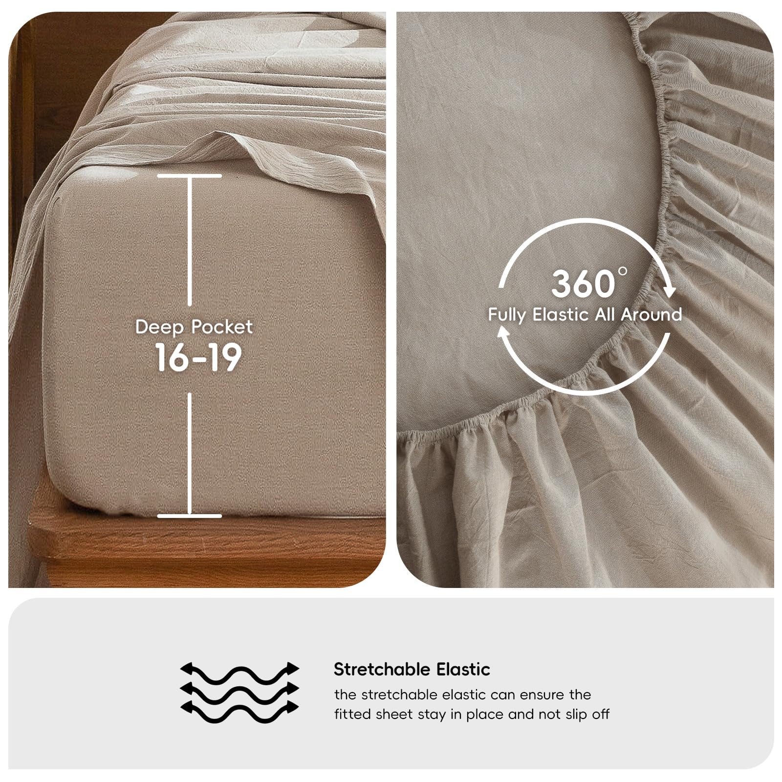 MooMee on mattress showing 19-inch pocket depth demonstrating fit benefit