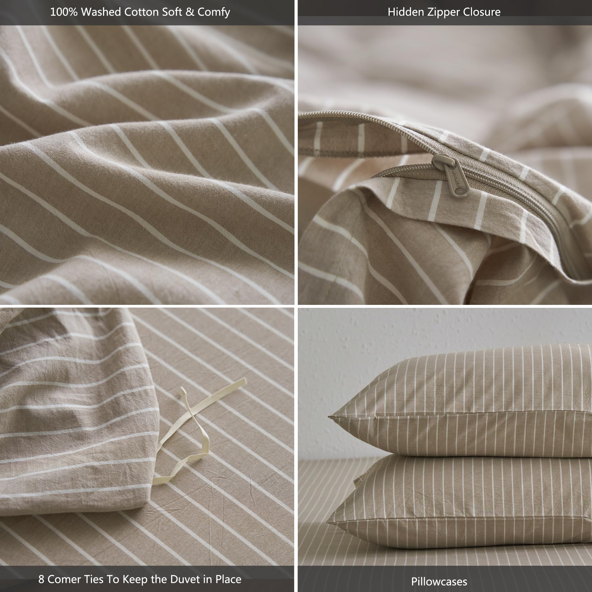 MooMee king duvet on bed showing full-size coverage and stripe scale