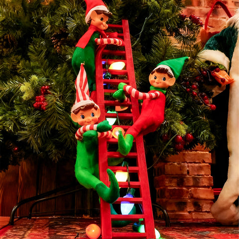 MOONET front view of elf ladder ornament showing overall festive design and balance