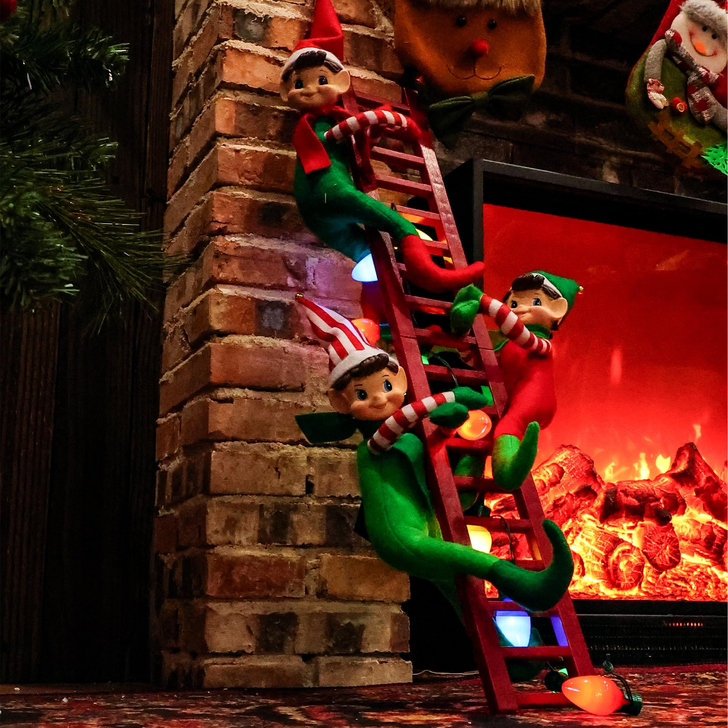 MOONET elf ladder leaning on mantel enhancing holiday vignette with small footprint