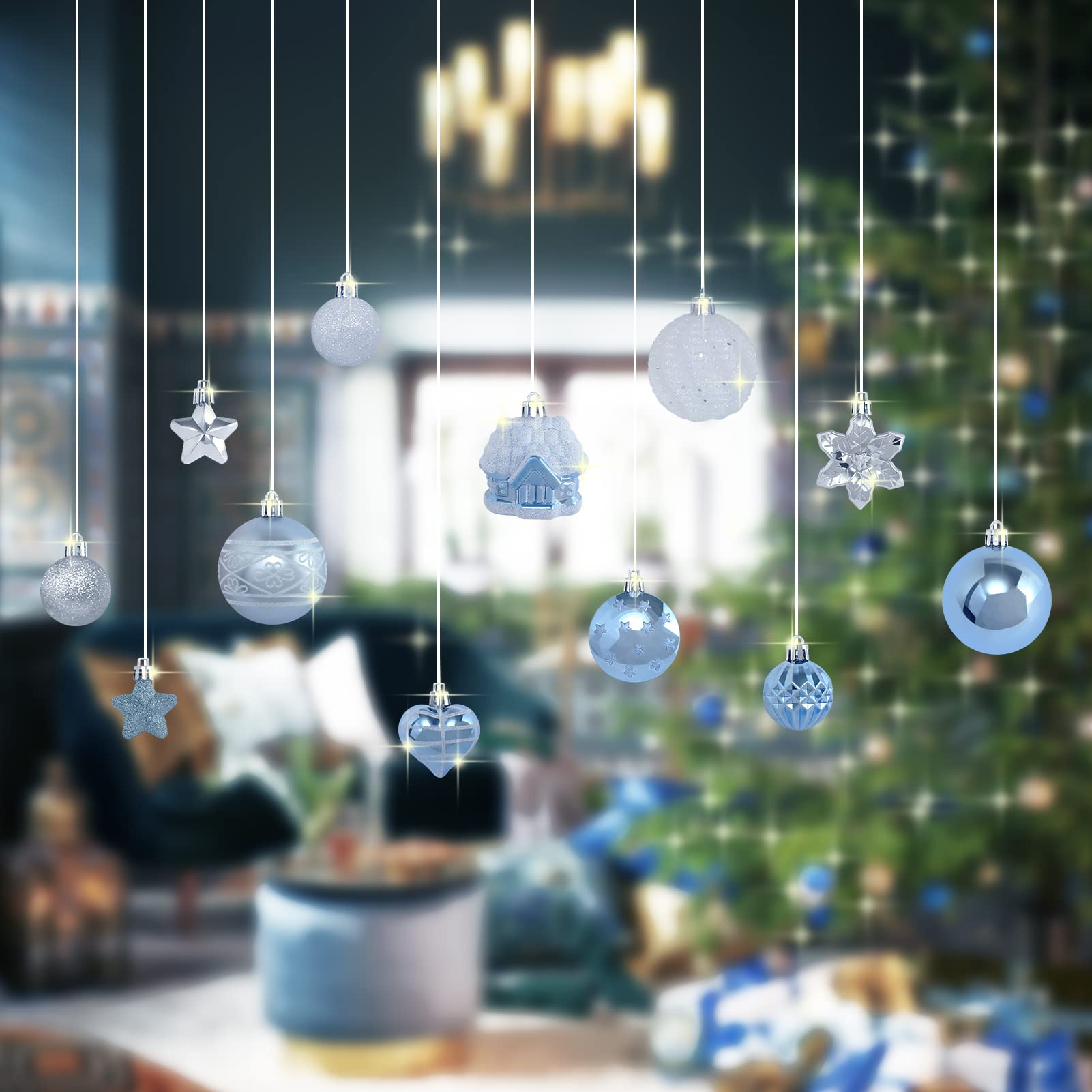 MoonXmas wreath and table centerpiece arranged with ornaments for versatile decorating ideas