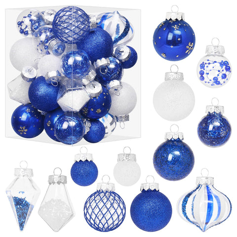 MoonXmas front packaging showing full blue white ornament set and neat storage benefit