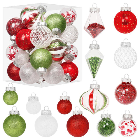 MoonXmas front view of red green white ornament set showing festive mix and easy staging
