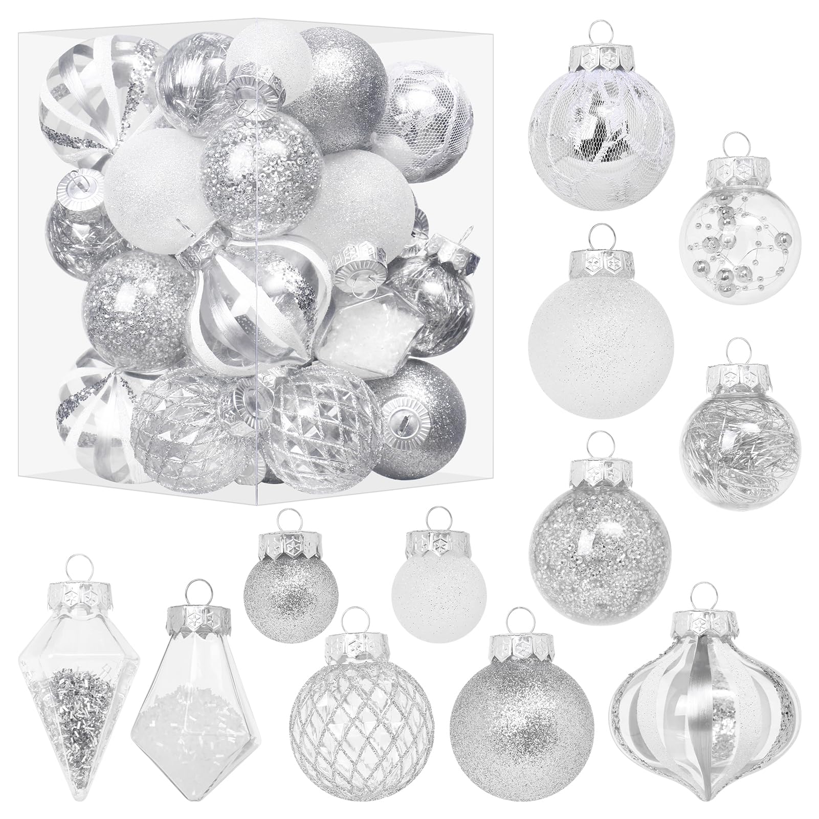 MoonXmas front view of ornament set packaging showing contents and benefits