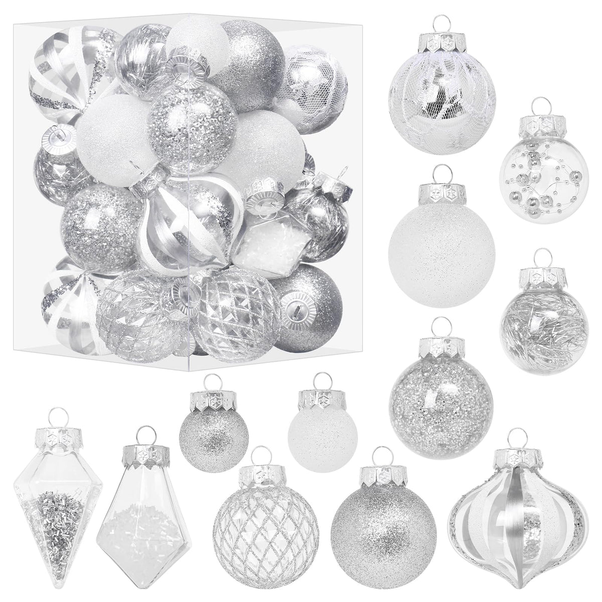 MoonXmas front view of ornament set packaging showing contents and benefits