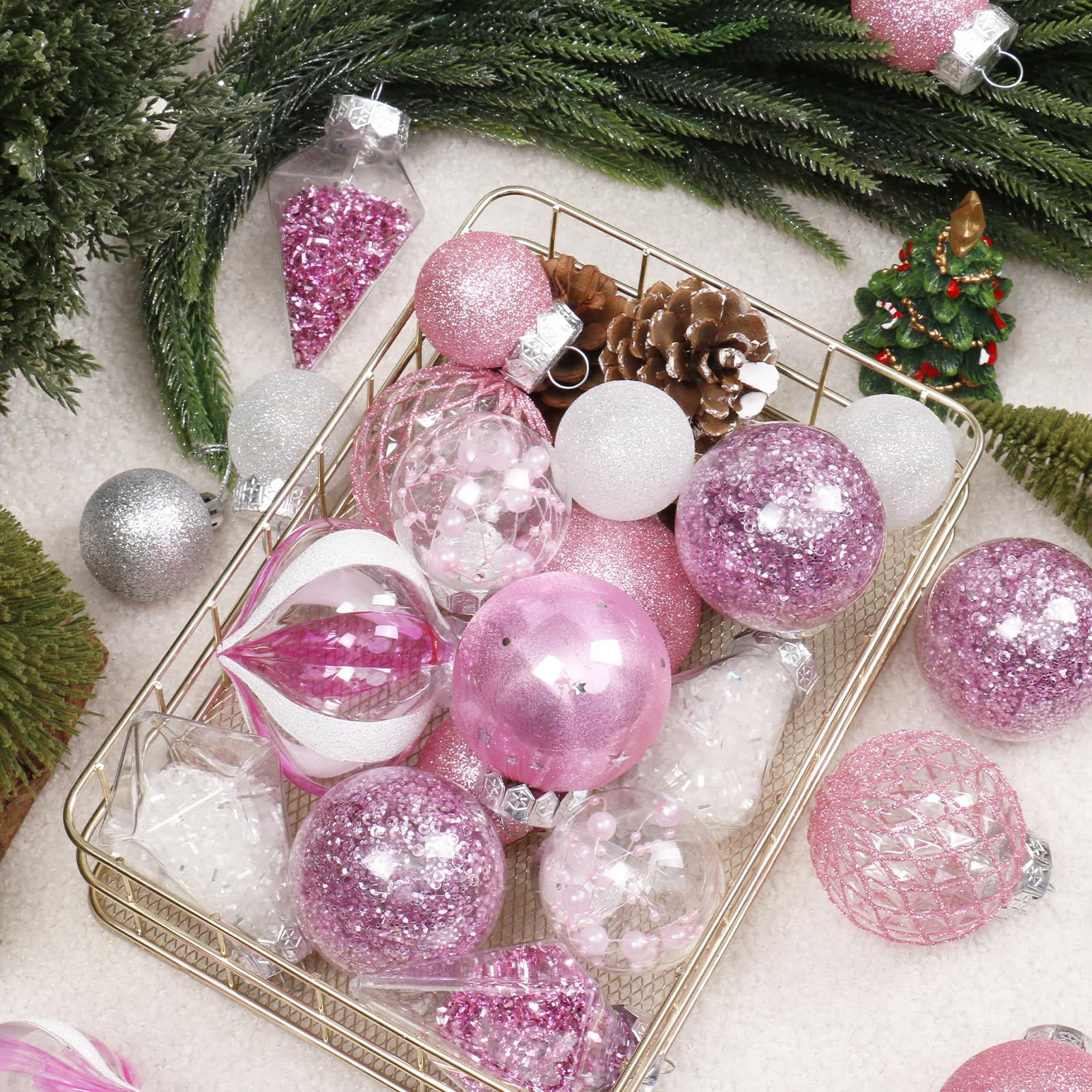 MoonXmas ornaments hanging on a tree creating cohesive pastel decor
