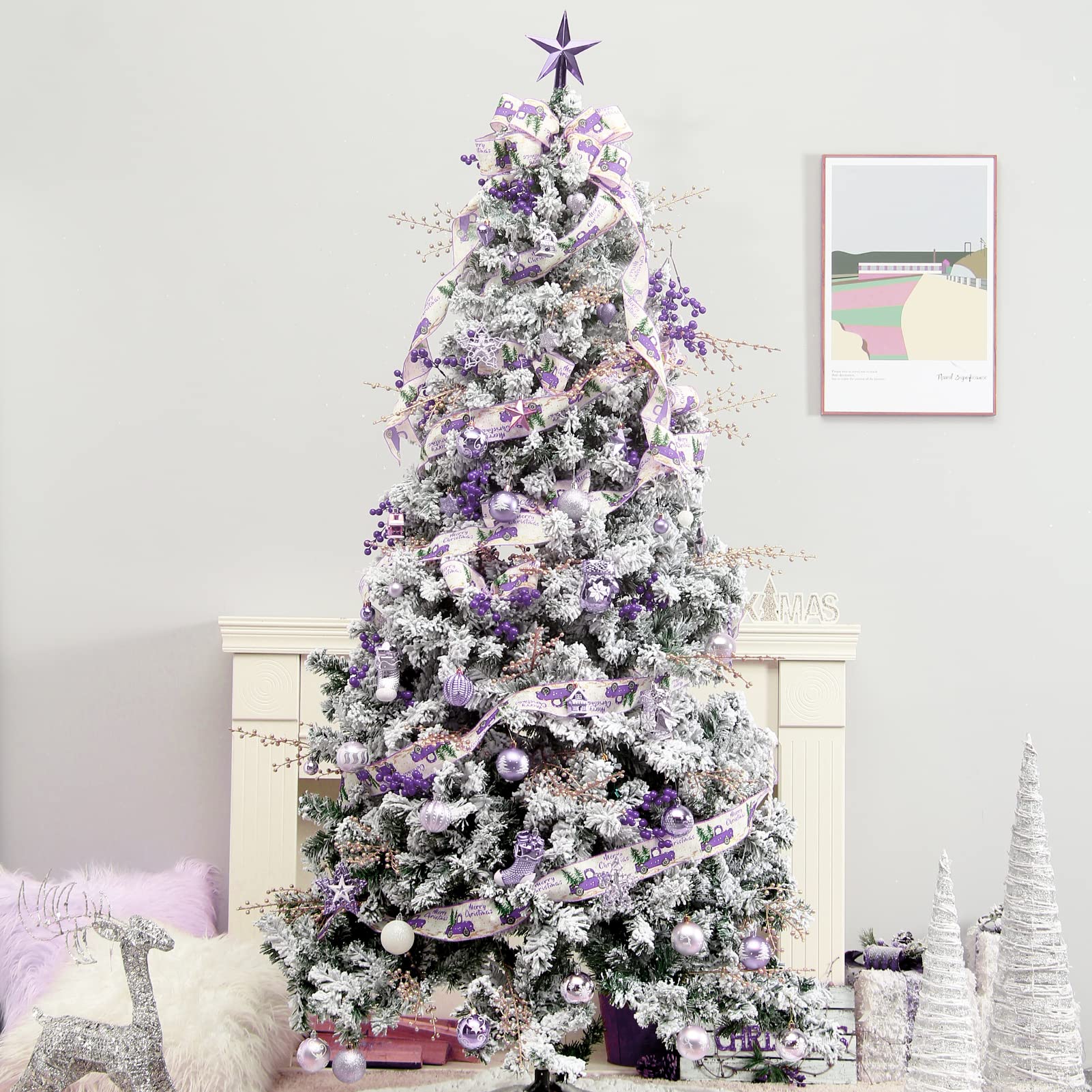 MoonXmas styled living room tree with set installed showing cohesive color scheme benefit: ready-made decor