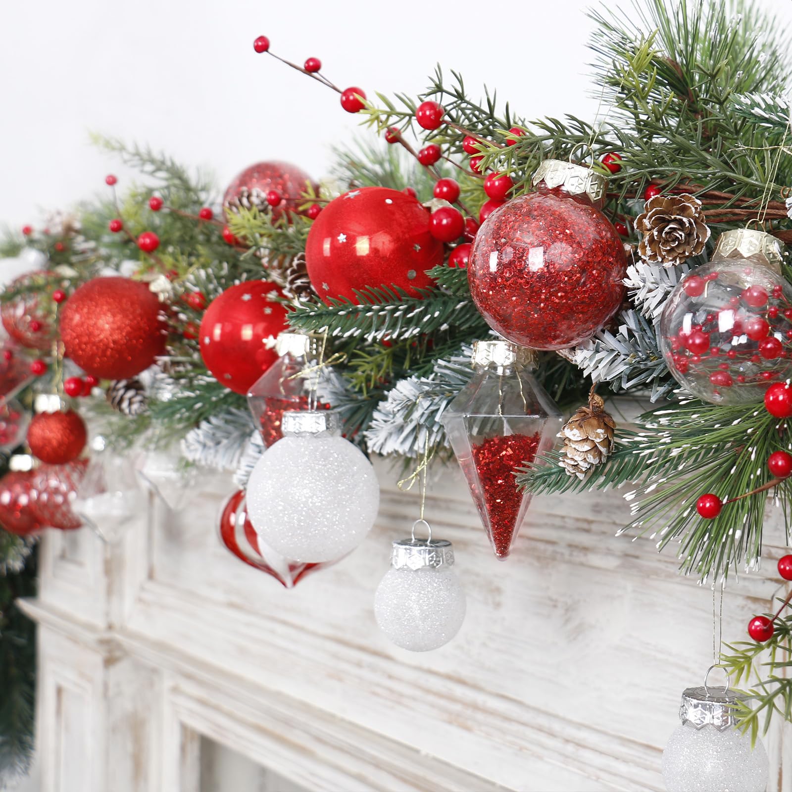 MoonXmas ornaments on branch showing size variety for balanced tree coverage