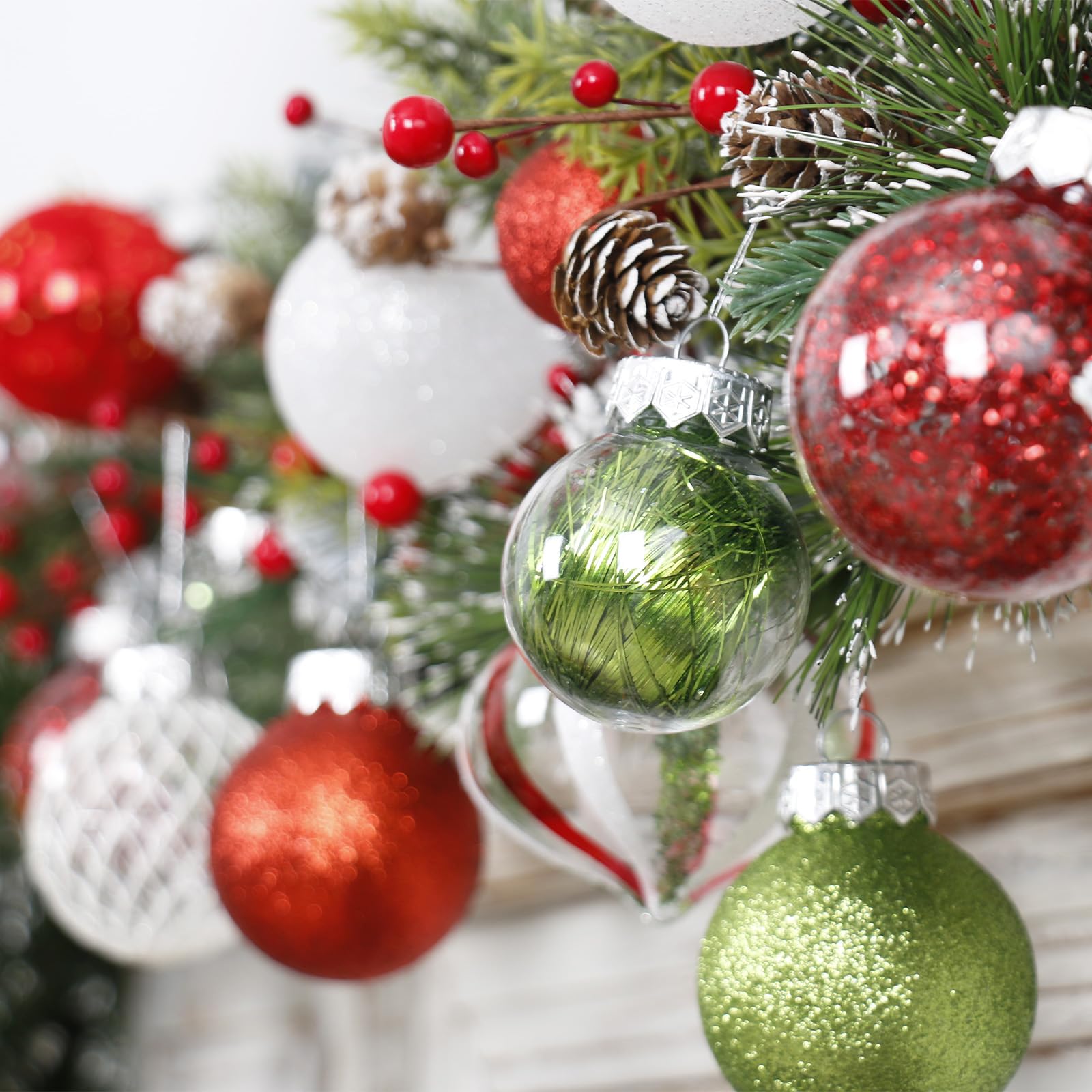 MoonXmas assorted sizes hung on tree demonstrating balanced coverage and color