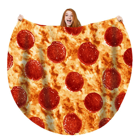 moonysweet pizza blanket front view showing realistic pepperoni design and comfort