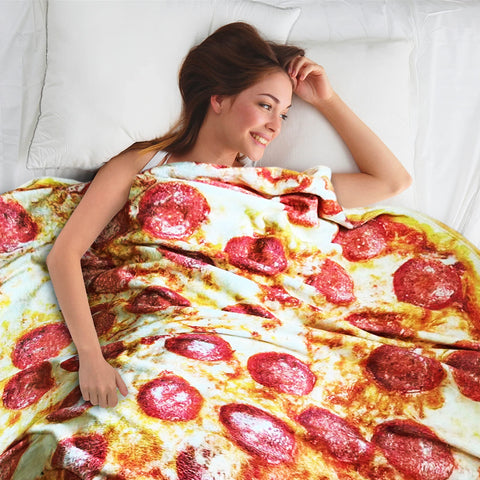 moonysweet pizza blanket draped on sofa demonstrating warmth and playful decor