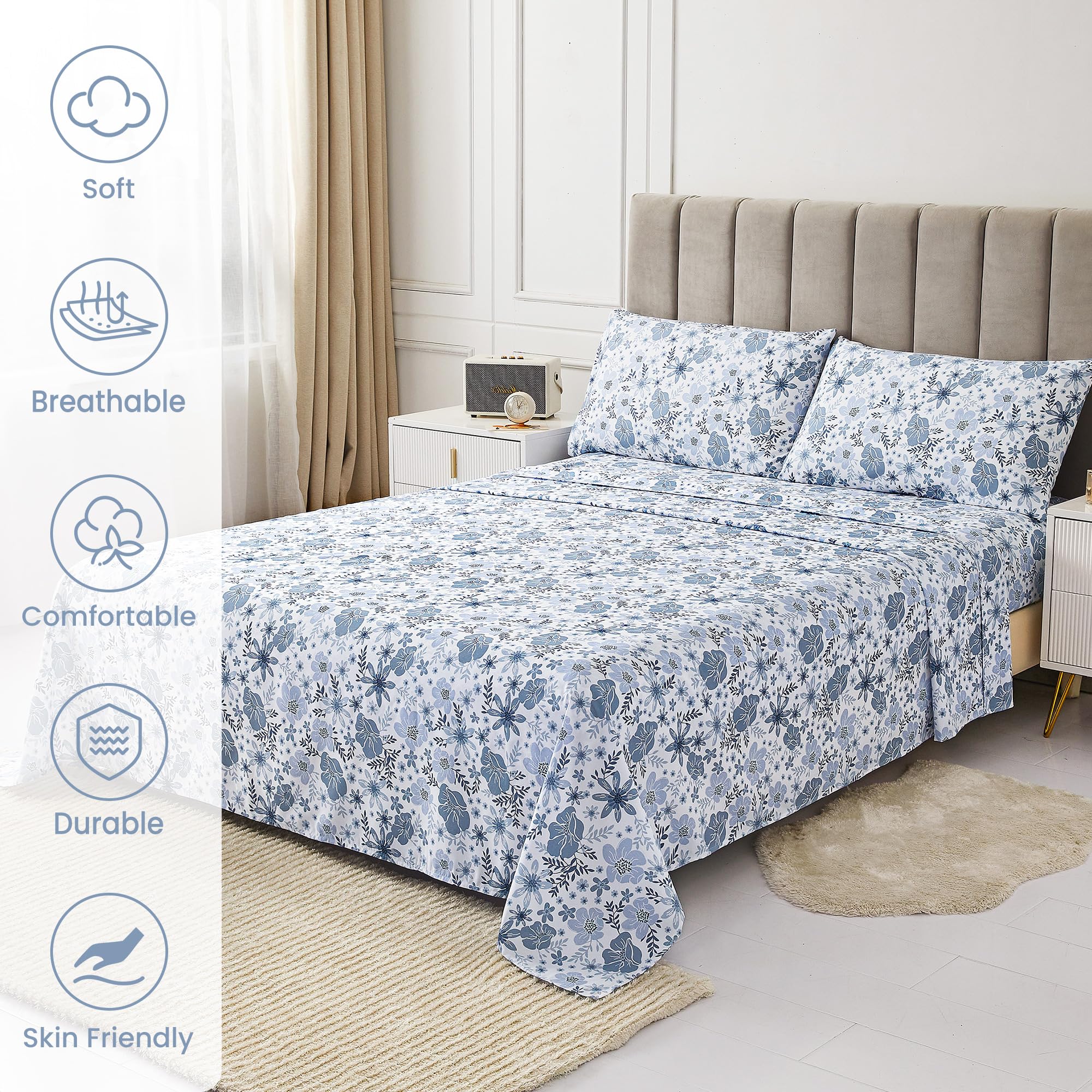 Mooreeke deep-pocket fitted sheet edge showing elastic for secure mattress fit benefit