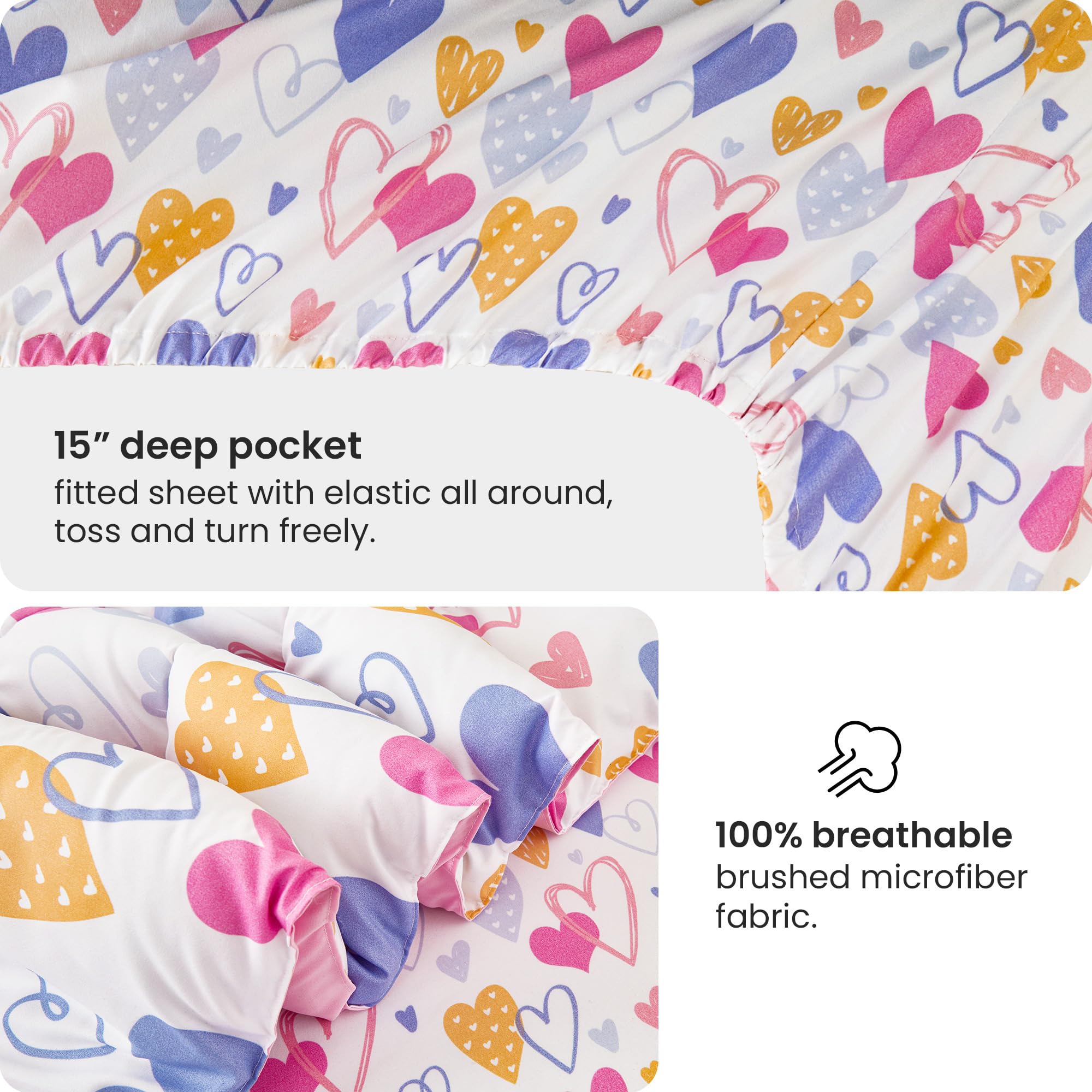 Mooreeke flat and fitted sheets laid flat showing secure deep-pocket fit