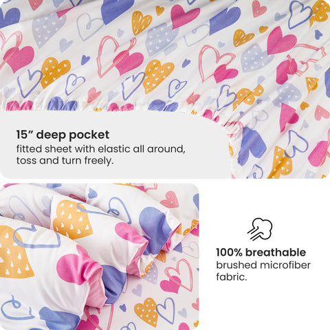 Mooreeke flat and fitted sheets laid flat showing secure deep-pocket fit