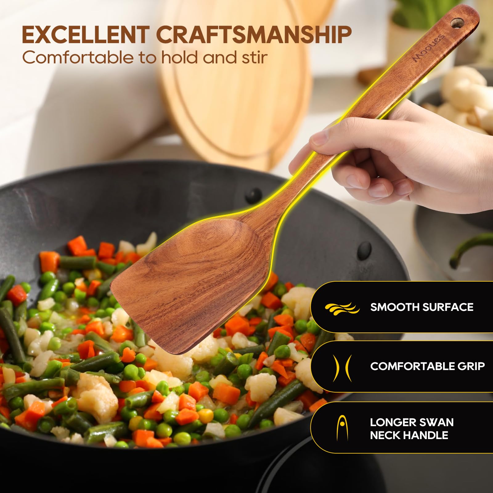 Mooues utensils next to ruler showing accurate size and ergonomic handle length