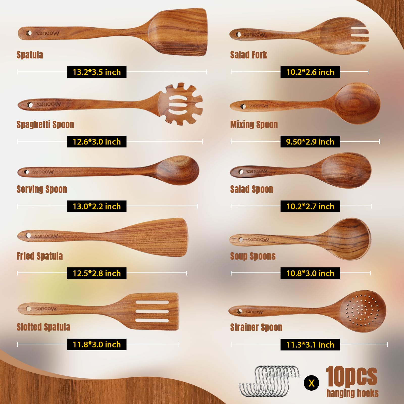 Mooues arranged spoons and spatulas top view demonstrating full set versatility