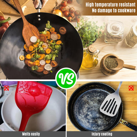 Mooues utensils stirring a saucepan demonstrating safe nonstick protection and heat resistance